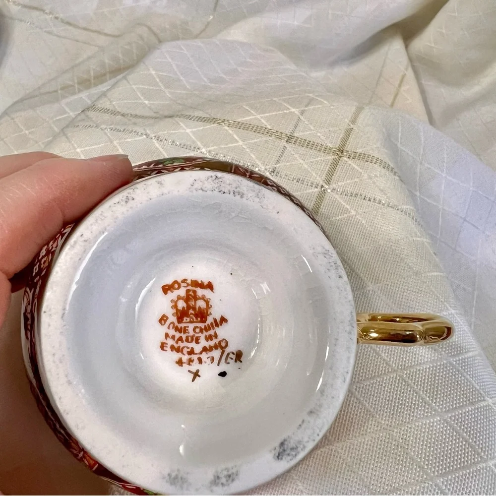 Vintage ROSINA Bone China Teacup Made in England Fleur De Lis Pattern with Gold